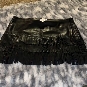 Idyllwind Black Leather Fringe Skirt